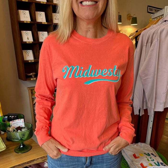 Midwesty Long Sleeve Tee in Bright Salmon