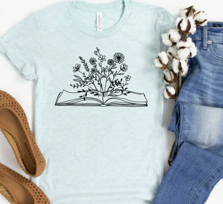 Floral Book T-Shirt In Ice Blue Heather