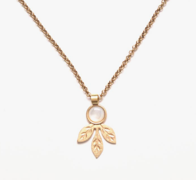 Engraved Leaf Necklace With Mother of Pearl