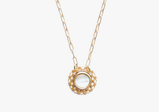 Checkered Circle Necklace In Mother Of Pearl