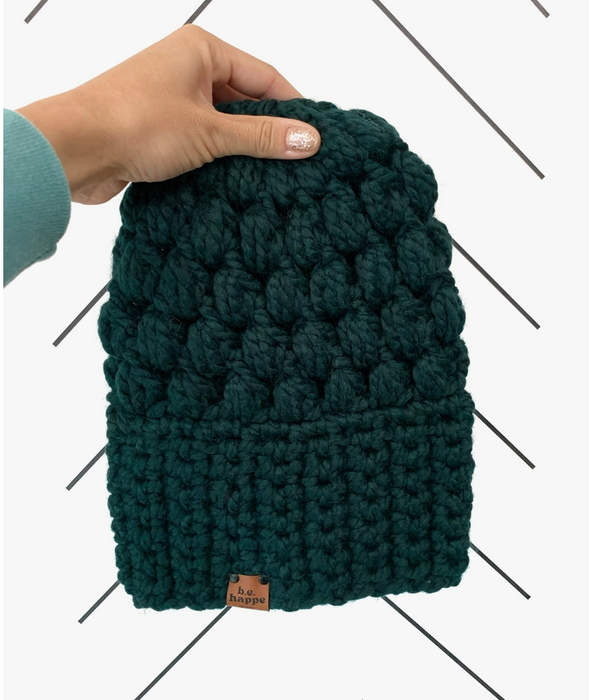 Hand-Crocheted Slouch Beanie in Dark Green