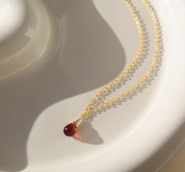 Red Garnet Teardrop Necklace