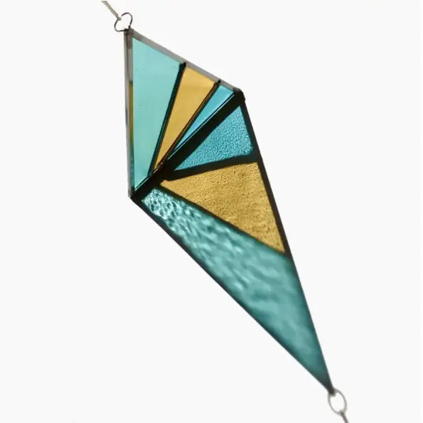 Stained Glass Rays Triangle Suncatcher in Seaglass/Yellow
