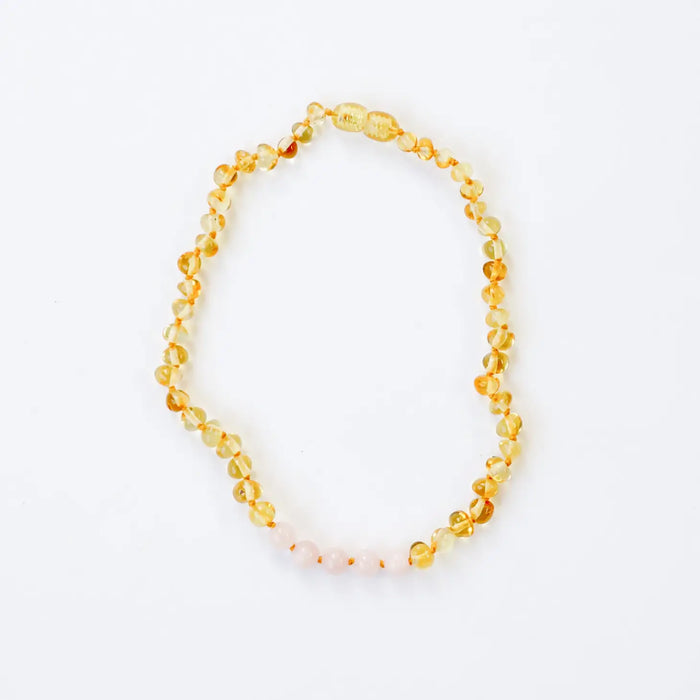 Polished Honey Amber + Rose Quartz Necklace