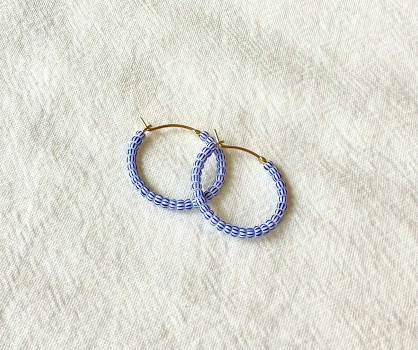 Tiny Stripe Hoops in French Blue