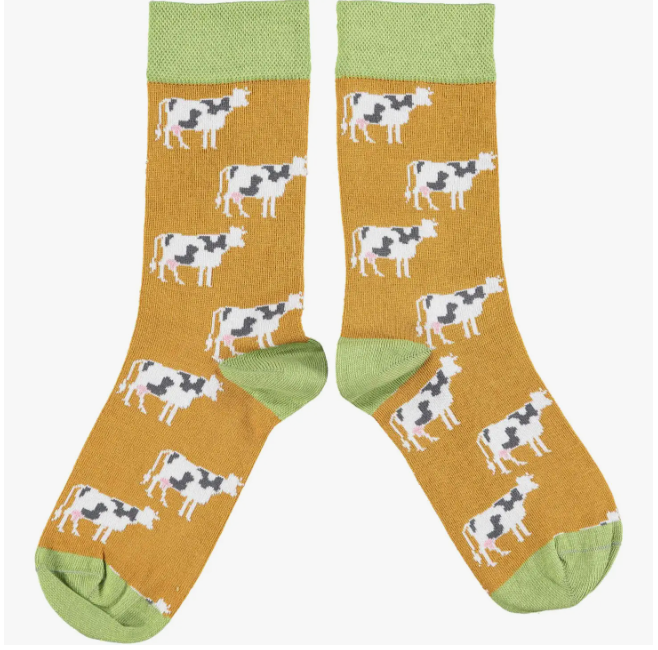 Organic Cotton Crew Socks - Cows in Ginger