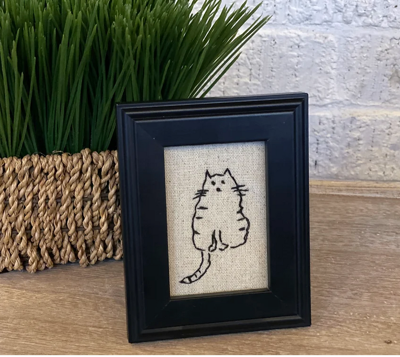 Striped Kitty Hand-Stitched Art
