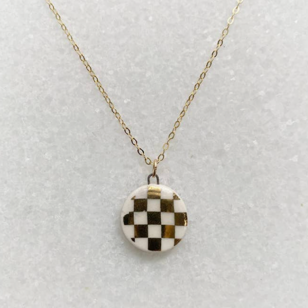 Porcelain Ceramic Checkerboard Necklace