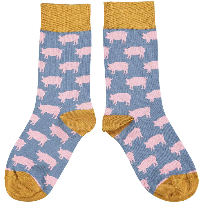 Organic Cotton Crew Socks - Pigs in Slate