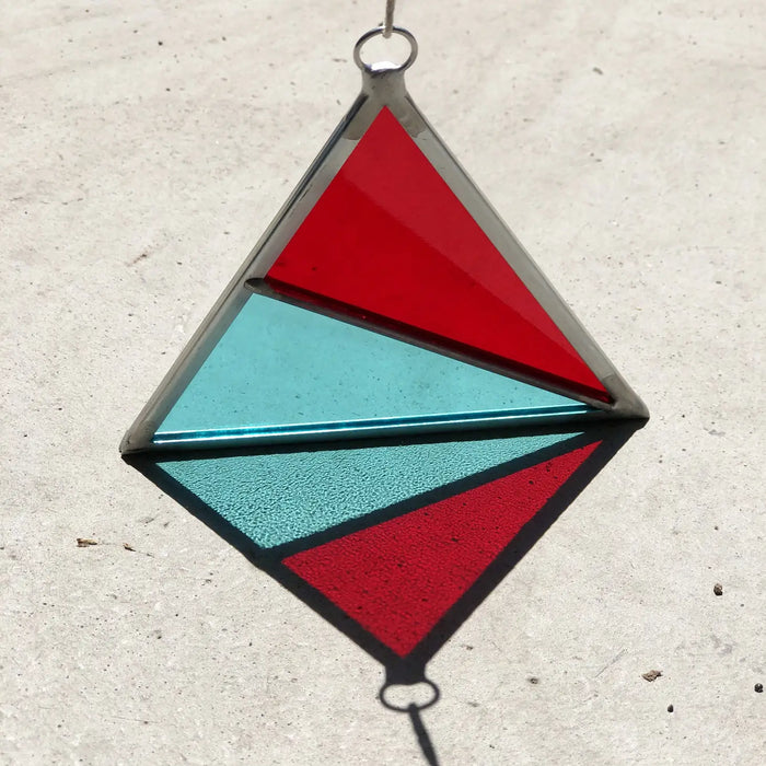 Stained Glass Triangle Suncatcher - Red/Turquoise